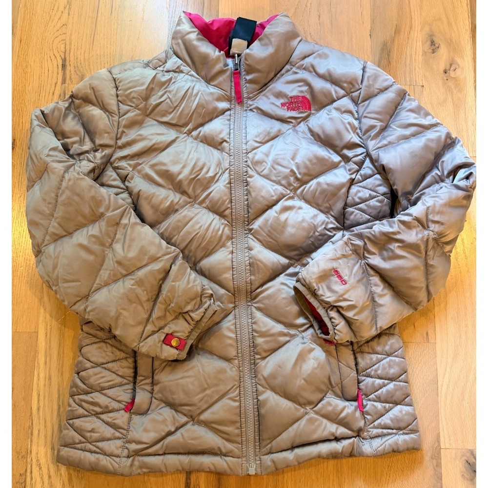 The North Face 550 Down Jacket Girls XL 18 Metallic Silver Pink Puffer Quilted